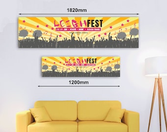 Pancarta amarilla personalizada para festivales: papel o vinilo