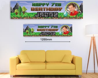 Personalised Banner - Mine Game Style Banner with Photo Personalised Mine Game Style Banner