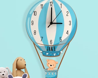 Personalised Blue Hot Air Balloon Child's Clock