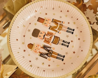 Cascanueces metálico - Platos de papel para fiestas (x8), Decoraciones navideñas