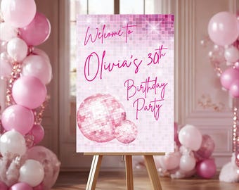 Personalised Pink Disco Ball Welcome Sign
