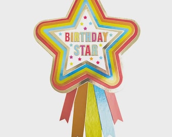 Insignia de estrella fugaz, estrella de cumpleaños, fiesta de cumpleaños arcoíris