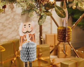 Cascanueces metálico - Adornos colgantes de panal (x5), Decoraciones navideñas