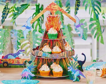Puesto de dulces Dino Explorer Volcano, cumpleaños de dinosaurios, bolsas de fiesta