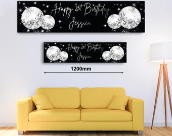 Personalised Banner -Silver Disco Ball Birthday, Party Banner