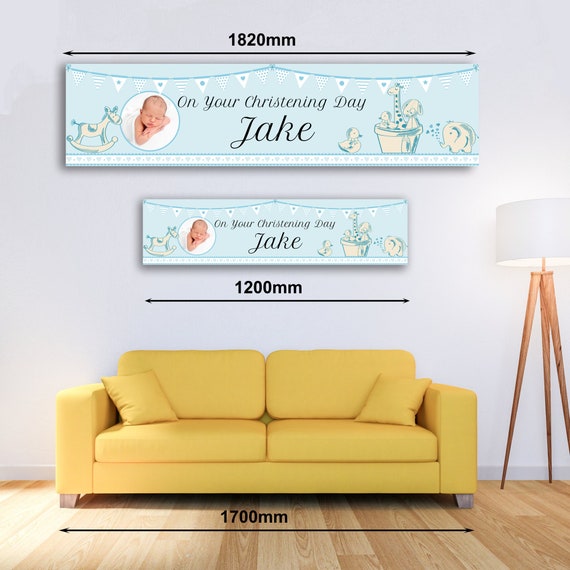 Personalised Banner Christening Banner With Photo Blue Etsy