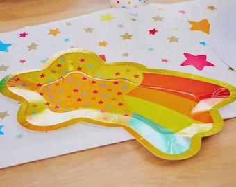 Platos de fiesta con forma de estrella fugaz (x8), Estrella de cumpleaños, Fiesta de cumpleaños arcoíris