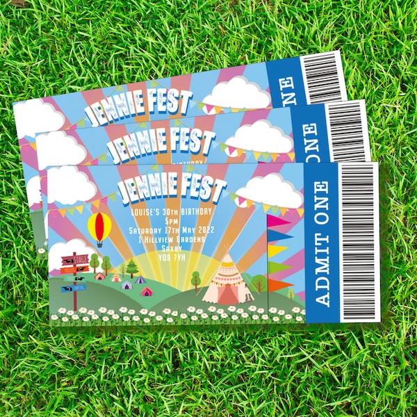 Invitaciones personalizadas para campamentos de festivales, invitaciones para festivales, invitaciones de boda, fiestas en casa, invitaciones de cumpleaños, entradas de boda