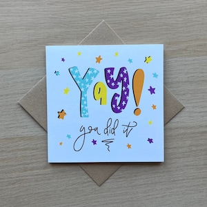 Yay, je deed het Gefeliciteerd kaart / Vier kaart / Gefeliciteerd / Je slaagde kaart / Je deed het wenskaart / Gefeliciteerd wenskaart