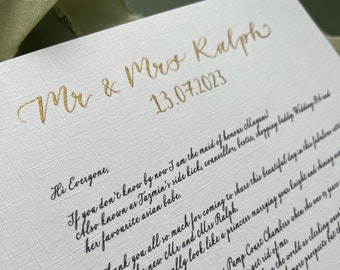 Personalised wedding speech | Printed wedding reading | Wedding speech gift | Wedding speech keepsake | Wedding Paper anniversary gift