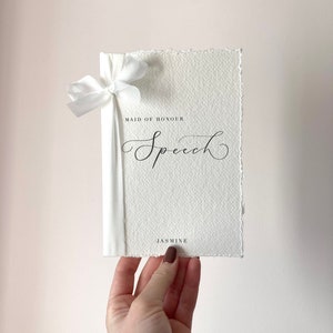 Libros de discursos de boda de papel de algodón con cinta de seda / Libro de discursos personalizado / Discurso de la dama de honor / Discurso del padre de la novia / Padrino