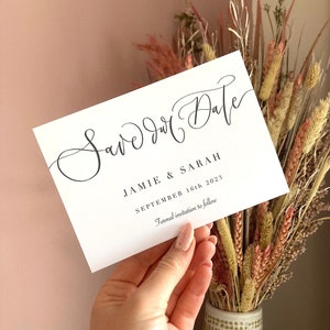 Cartes de sauvegarde de date simples, Enregistrer notre carte de date, Calligraphie Enregistrer la date, Invitation de carte postale moderne Save the Date