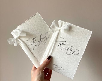 Libros de lectura de boda de papel de algodón con cinta de seda