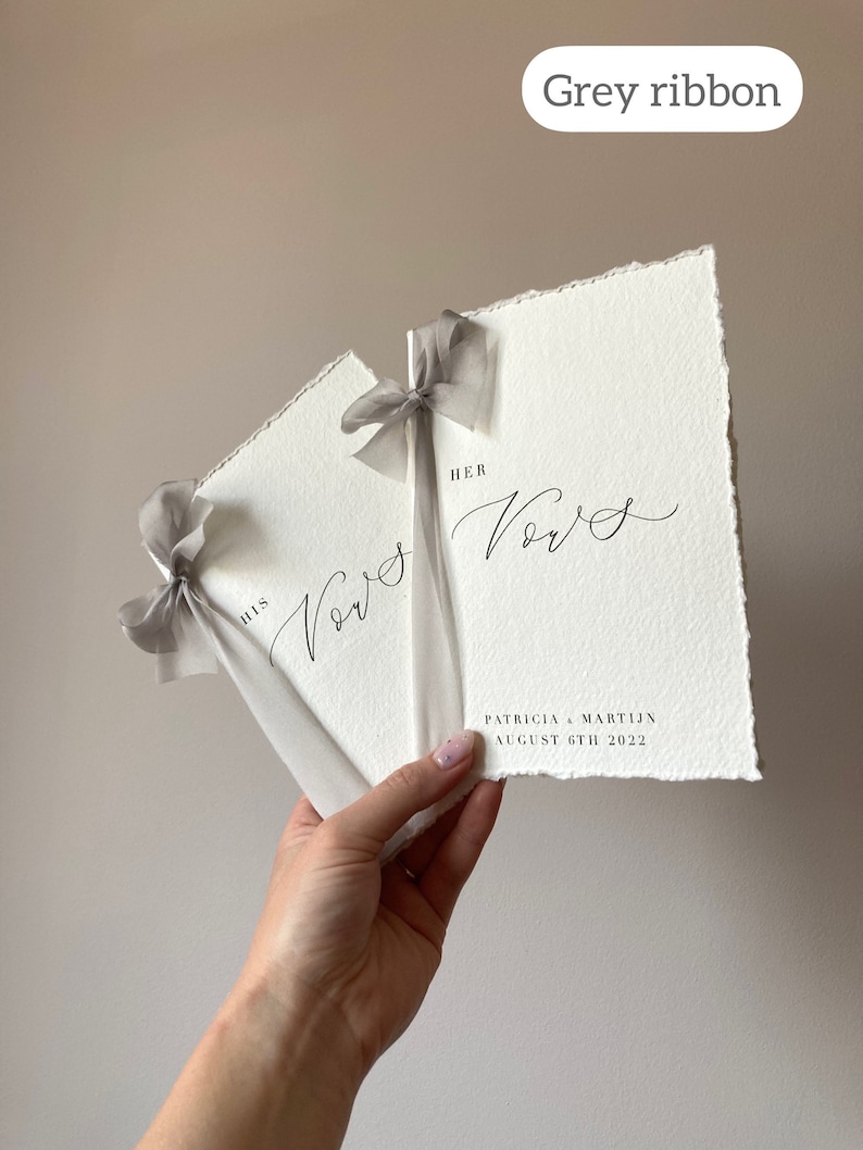 Cotton Paper Wedding Poem books with Silk Ribbon image 5