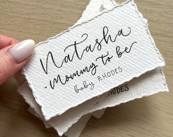 Baby shower Place Cards , Handwritten Cotton Place Cards, Wedding calligraphy name cards, Handmade deckle name cards, Rustic place cards