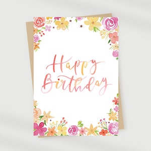 Blumen-Alles Gute zum Geburtstagskarte / Blumengrußkarte / Rosa Blumen-Geburtstagskarte / Alles Gute zum Geburtstagskarte in Pastellfarben