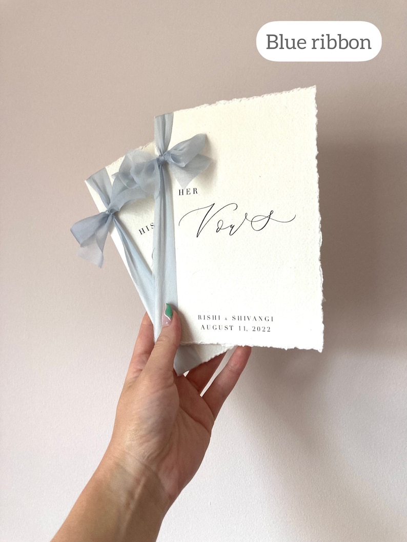 Cotton Paper Wedding Poem books with Silk Ribbon image 2