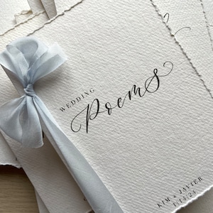 Cotton Paper Wedding Poem books with Silk Ribbon image 1