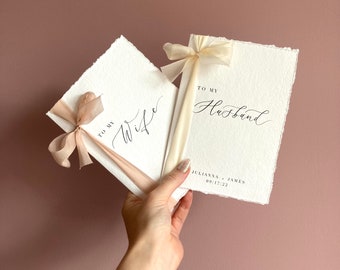 Cotton Paper Vow books with Silk Ribbon / To My Husband / To My Wife / Cotton Wedding anniversary gift