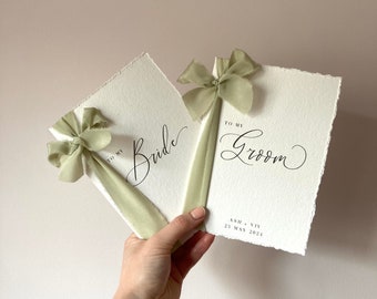 Cotton Paper Vow books with Silk Ribbon / To my Bride / To my Groom