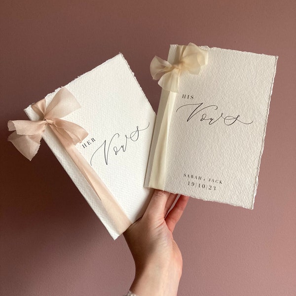 Cotton Paper Vow books with Silk Ribbon