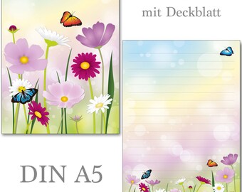 Schreibblock DIN A5 Motiv schöne Blumenwiese 50 Blatt mit Linien liniert Notizblock Blumen Blümchen Blüten Briefblock Briefpapier