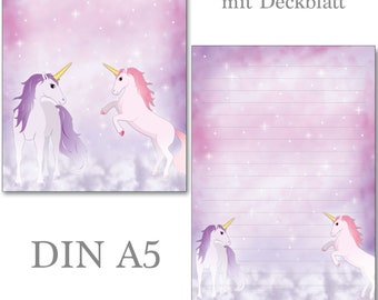 Writing Pad DIN A5 Motif Magic Unicorn 50 Sheets with Lines Lined Letterblock Stationery Girl Horse