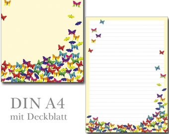 Writing pad A4 colorful butterflies 26 sheets with lines lined letterblock stationery animals children