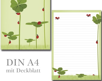 Writer's block A4 Happiness - Clover Ladybug 25 sheets with lines lined Letterblock Stationery Motif Paper Animals