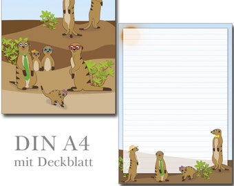 Writing pad A4 funny meerkats 25 sheets pad with lines lined animals letterblock stationery children