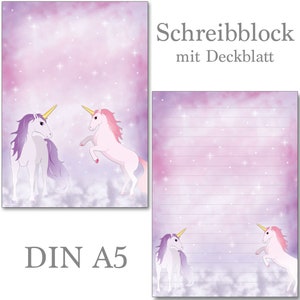 Writing Pad DIN A5 Motif Magic Unicorn 50 Sheets with Lines Lined Letterblock Stationery Girl Horse image 1