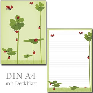 Schreibblock A4 Glück Klee Marienkäfer 25 Blatt mit Linien liniert Briefblock Briefpapier Motivpapier Tiere Bild 1