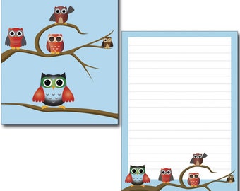 Writing pad 50 sheets lined DIN A5 Owls on blue Notepad Stationery Letterhead Animals Children Girls