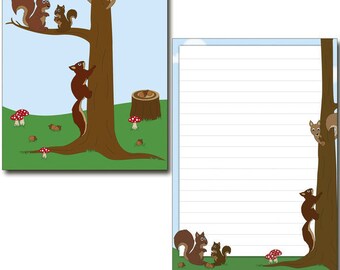 Writing pad lined DIN A5 nice squirrels 50 sheets stationery forest animals Notepad Letter pad children