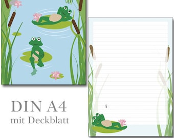 Writing pad A4 motif funny frogs 24 sheets frog prince letter pad with lines lined stationery funny animals