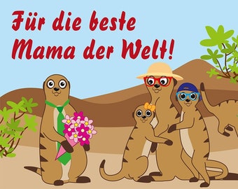 2 Postkarten Muttertag für die beste Mama der Welt DIN A6 witzige Erdmännchen