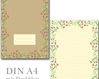 Writing pad A4 floral magic vintage 25 sheets with lines lined flowers blossoms letter pad stationery flowers