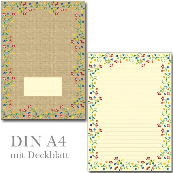 Schreibblock A4 Blütenzauber Vintage 25 Blatt mit Linien liniert  Blumen Blüten Briefblock Briefpapier Blümchen