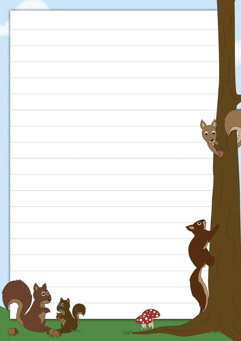 Schreibblock liniert DIN A5 nette Eichhörnchen 50 Blatt Briefpapier Waldtiere Notizblock Briefblock Kinder Bild 2