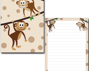 Schreibblock DIN A5 Motiv zwei nette Affen 50 Blatt mit Linien liniert Briefblock Kinder Tiere Safari Briefpapier Notizblock