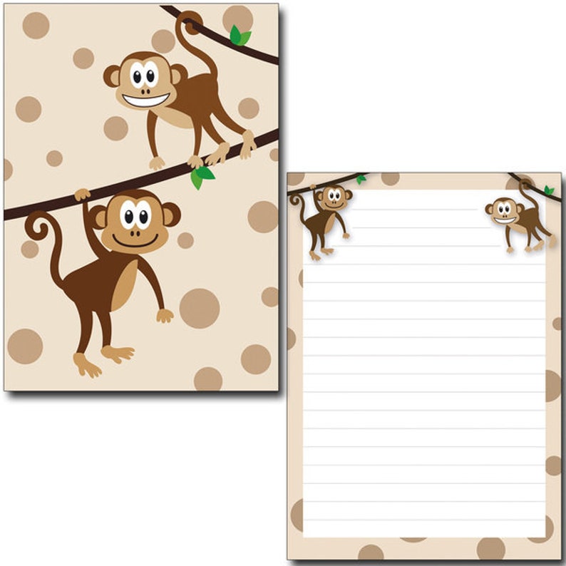 Schreibblock DIN A5 Motiv zwei nette Affen 50 Blatt mit Linien liniert Briefblock Kinder Tiere Safari Briefpapier Notizblock Bild 1