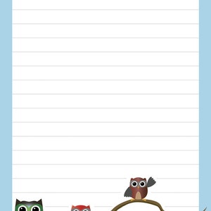 Writing pad 50 sheets lined DIN A5 Owls on blue Notepad Stationery Letterhead Animals Children Girls image 2