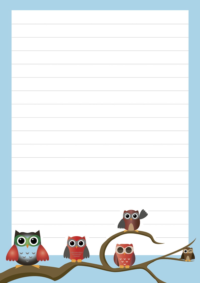 Writing pad 50 sheets lined DIN A5 Owls on blue Notepad Stationery Letterhead Animals Children Girls image 2