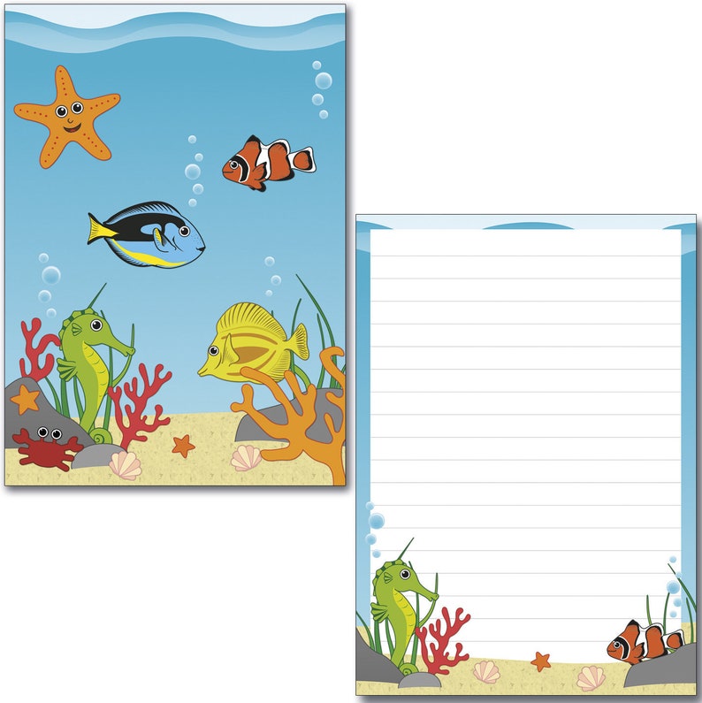 Schreibblock liniert DIN A5 50 Blatt Unterwasserwelt Fische mit Linien Wasser Notizblock Briefblock Seepferdchen Bild 1