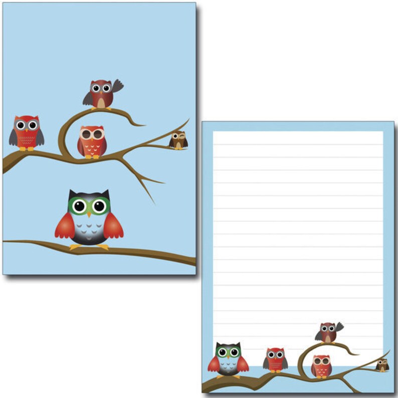 Writing pad 50 sheets lined DIN A5 Owls on blue Notepad Stationery Letterhead Animals Children Girls image 1