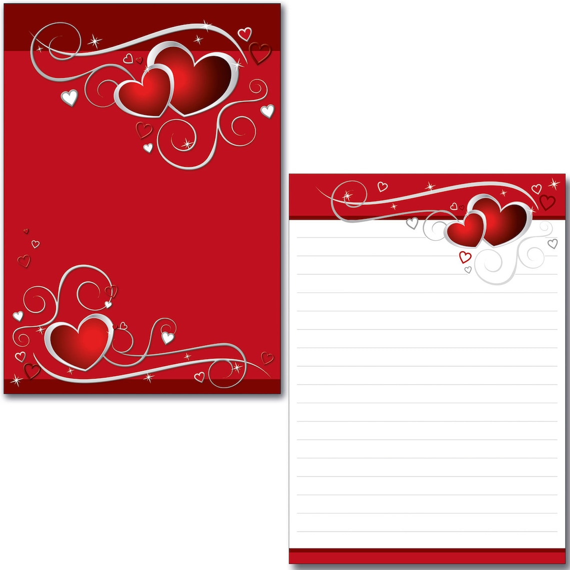 Schreibblock DIN A5 rote Herzen 50 Blatt liniert mit ...