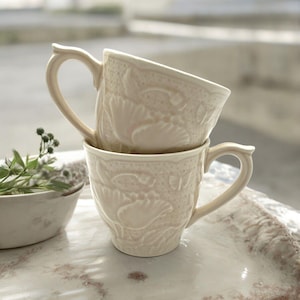 Vintage Gien France TWO Beige Neutral Cups Mugs Discontinued Rare