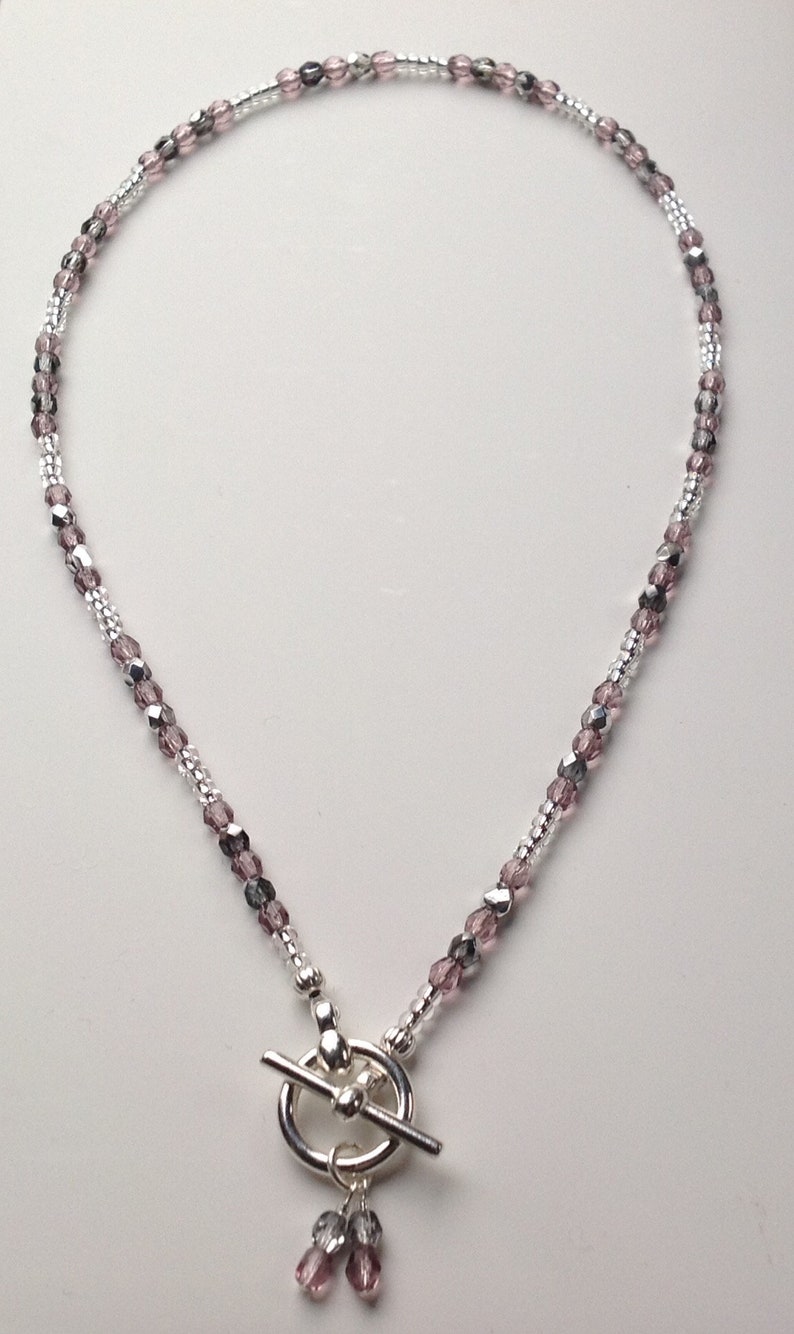 Dusky pink and silver Preciosa crystal toggle clasp necklace. With black card gift box. image 5