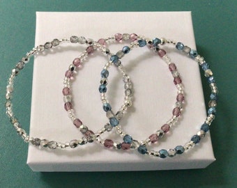 Set of three stacking stretch Preciosa crystal bracelets with card gift box