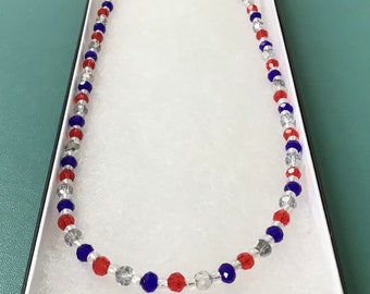 Jubilee colours crystal necklace with Sterling silver clasp and card gift box